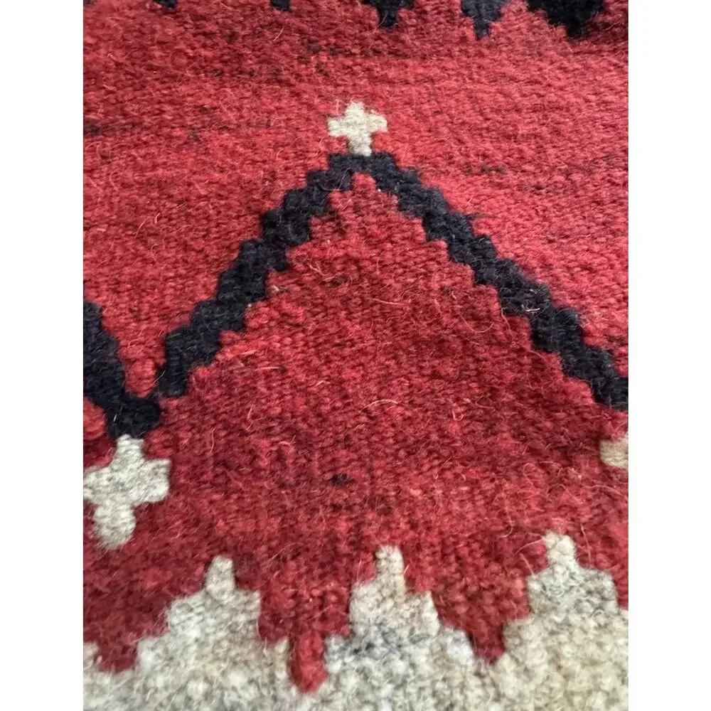 Handwoven Wool Kilim Pillow Cover 22x22 Red Black Contemporary Geometric Cushion